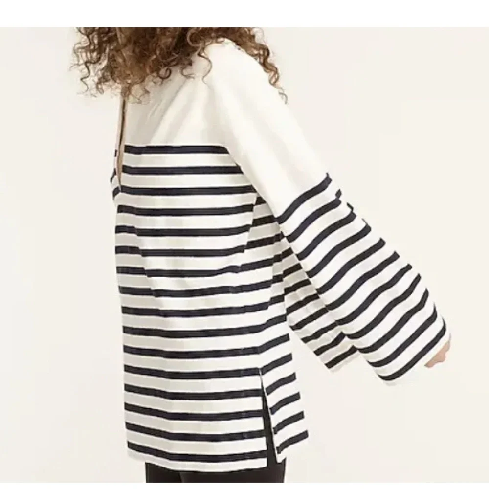 J Crew Mariner Cloth Tunic Top Stripe Oversized Ivory Navy Long Sleeve Shirt